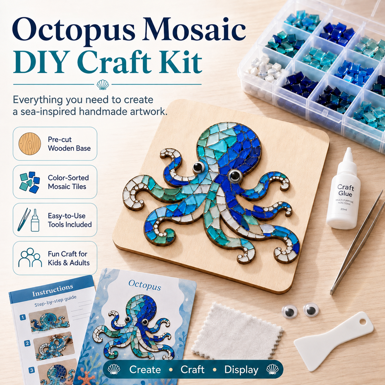 🔥 LAST DAY 59% OFF – 🌊 Octopus Mosaic Kit | Beginner-Friendly DIY Glass Craft with Step-by-Step Instructions