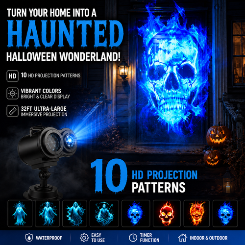 🎃Turn Your Home Into a Haunted Halloween Wonderland | 10 Unique HD Projection Patterns, 32FT Ultra-Large Display
