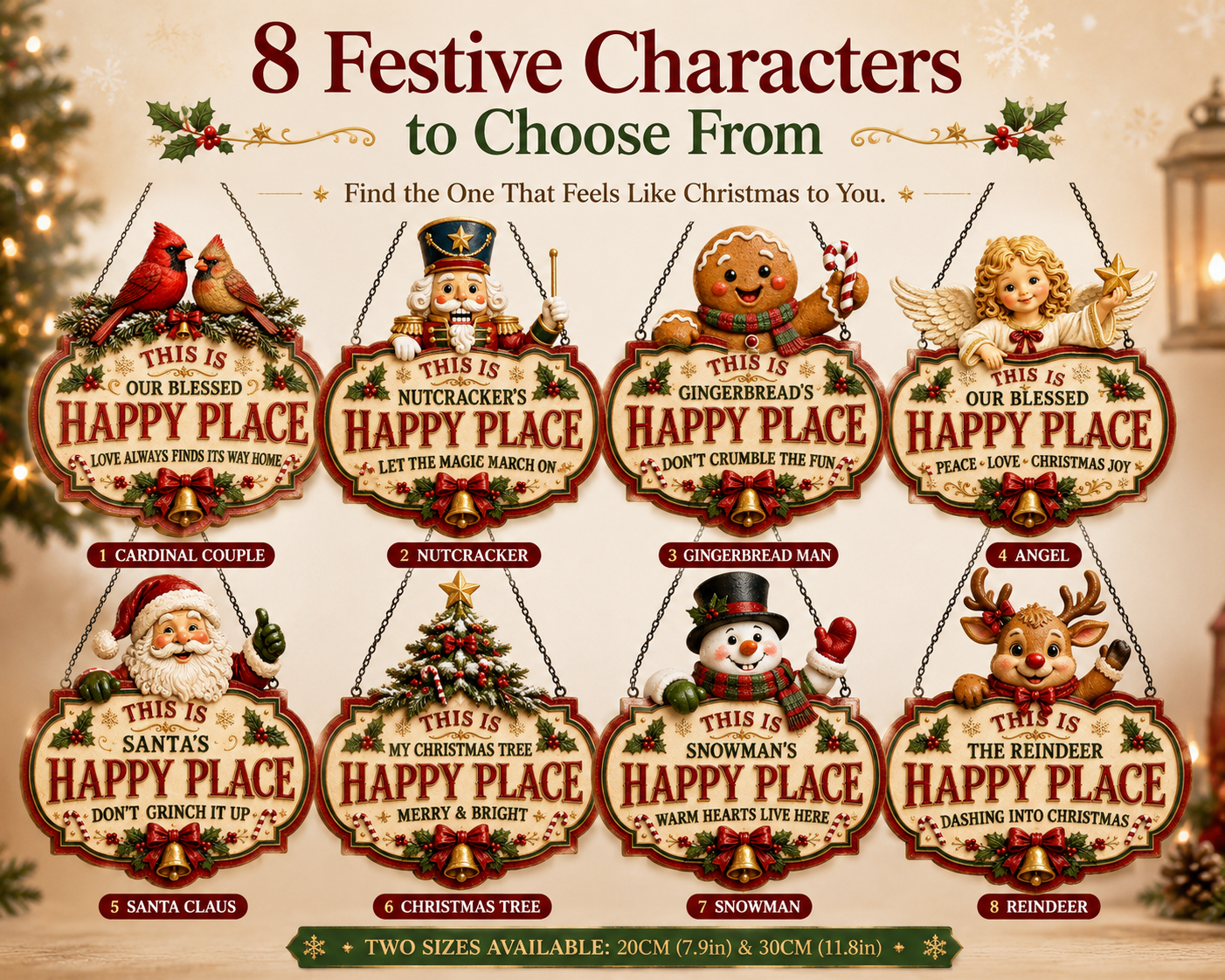 🎄Vintage Christmas Character Wooden Hanging Sign – Festive Holiday Door & Home Decor