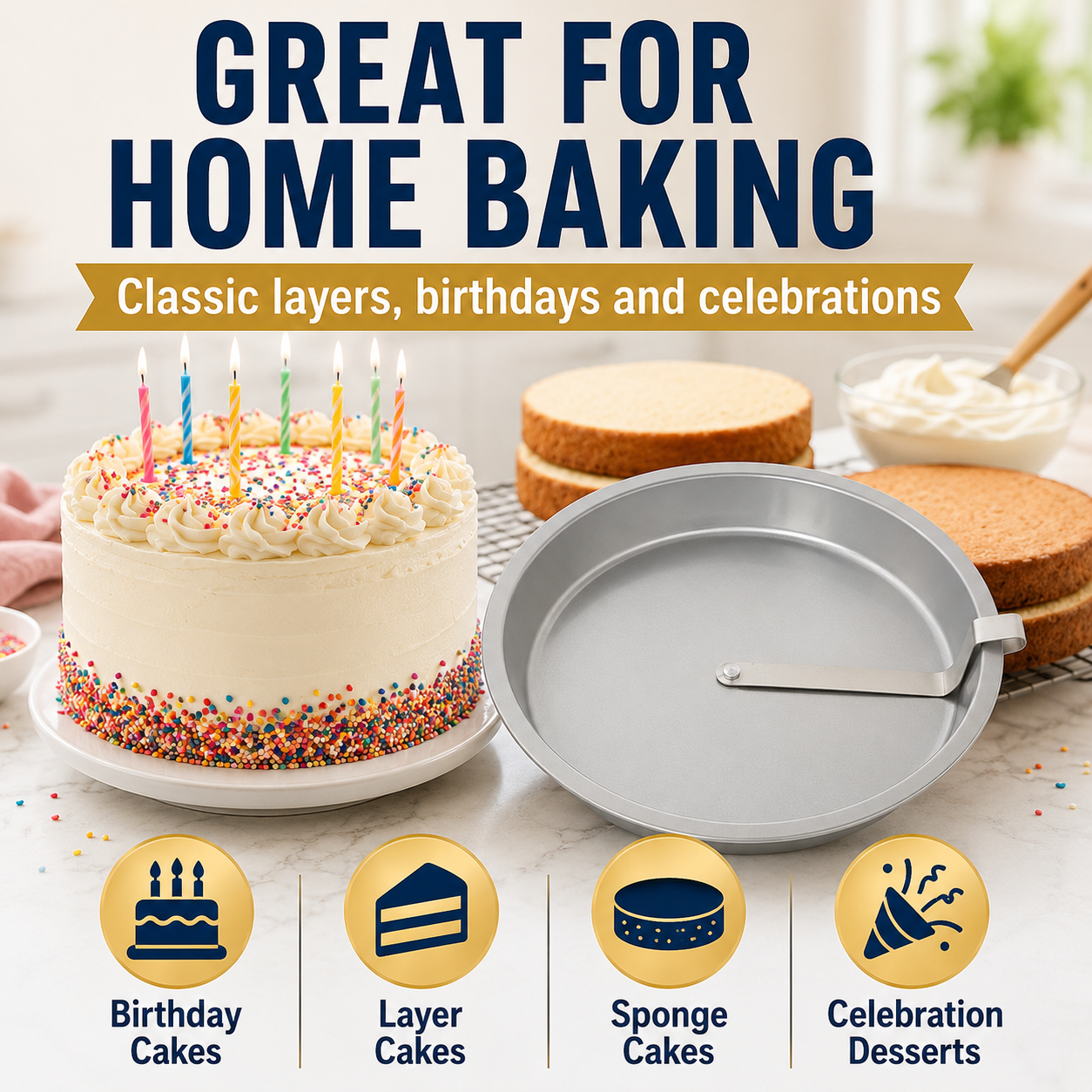 🍰 Easy-Release 8" Round Cake Pan — No More Stuck Cakes