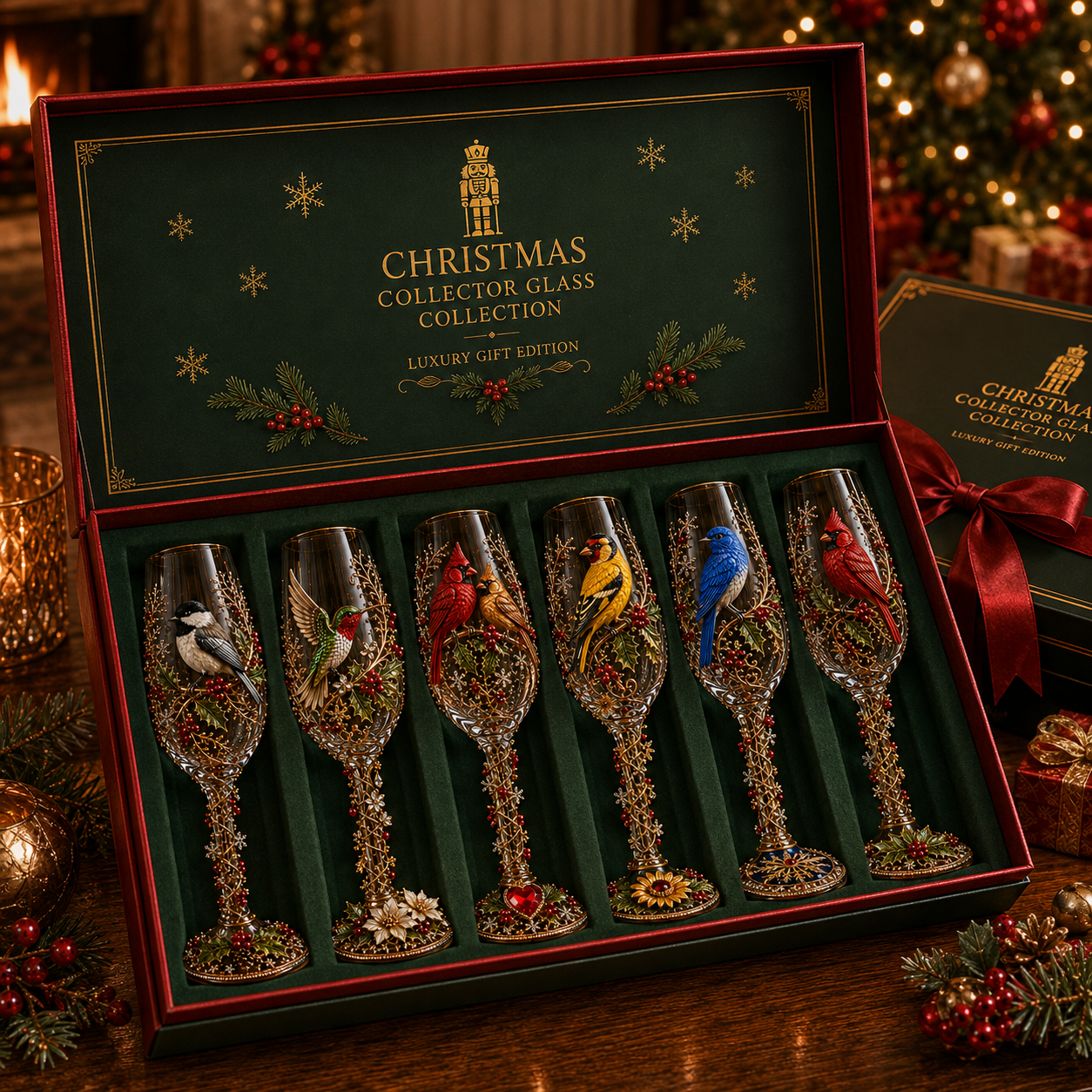 🎁 Christmas Bird 3D Collector Champagne Glass Set🐦✨