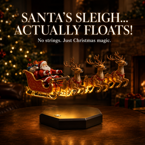 🎅🛷Floating Santa Sleigh with 3 Reindeer-Magnetic Christmas Magic