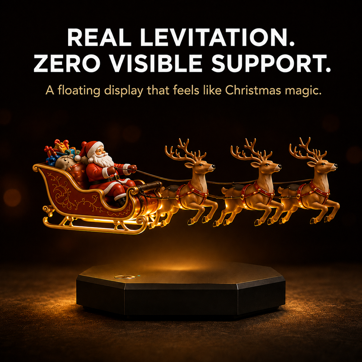 🎅🛷Floating Santa Sleigh with 3 Reindeer-Magnetic Christmas Magic