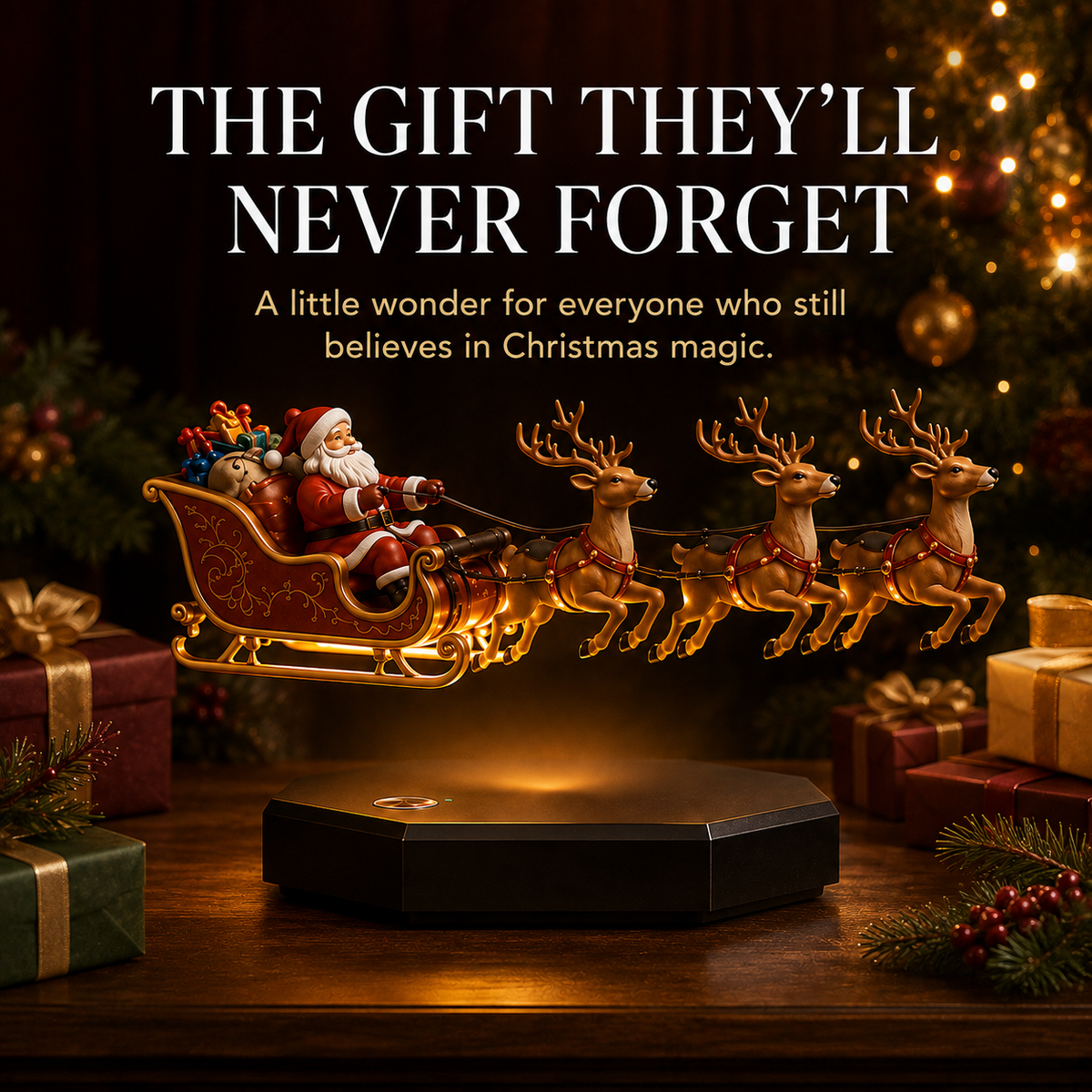 🎅🛷Floating Santa Sleigh with 3 Reindeer-Magnetic Christmas Magic