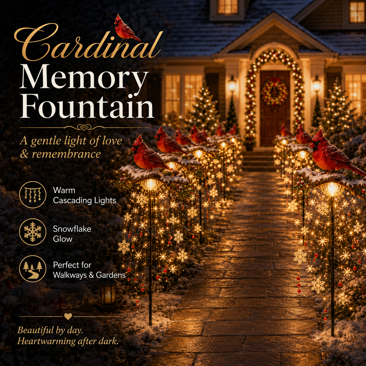 ❤️ Cardinal Memory Fountain – Lighted Christmas Remembrance Garden Decor