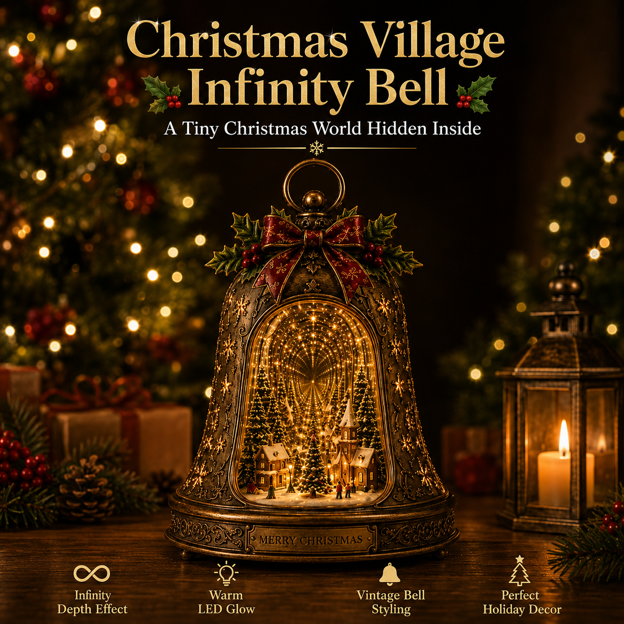🎄 Christmas Village Infinity Bell – Lighted 3D Holiday Decor