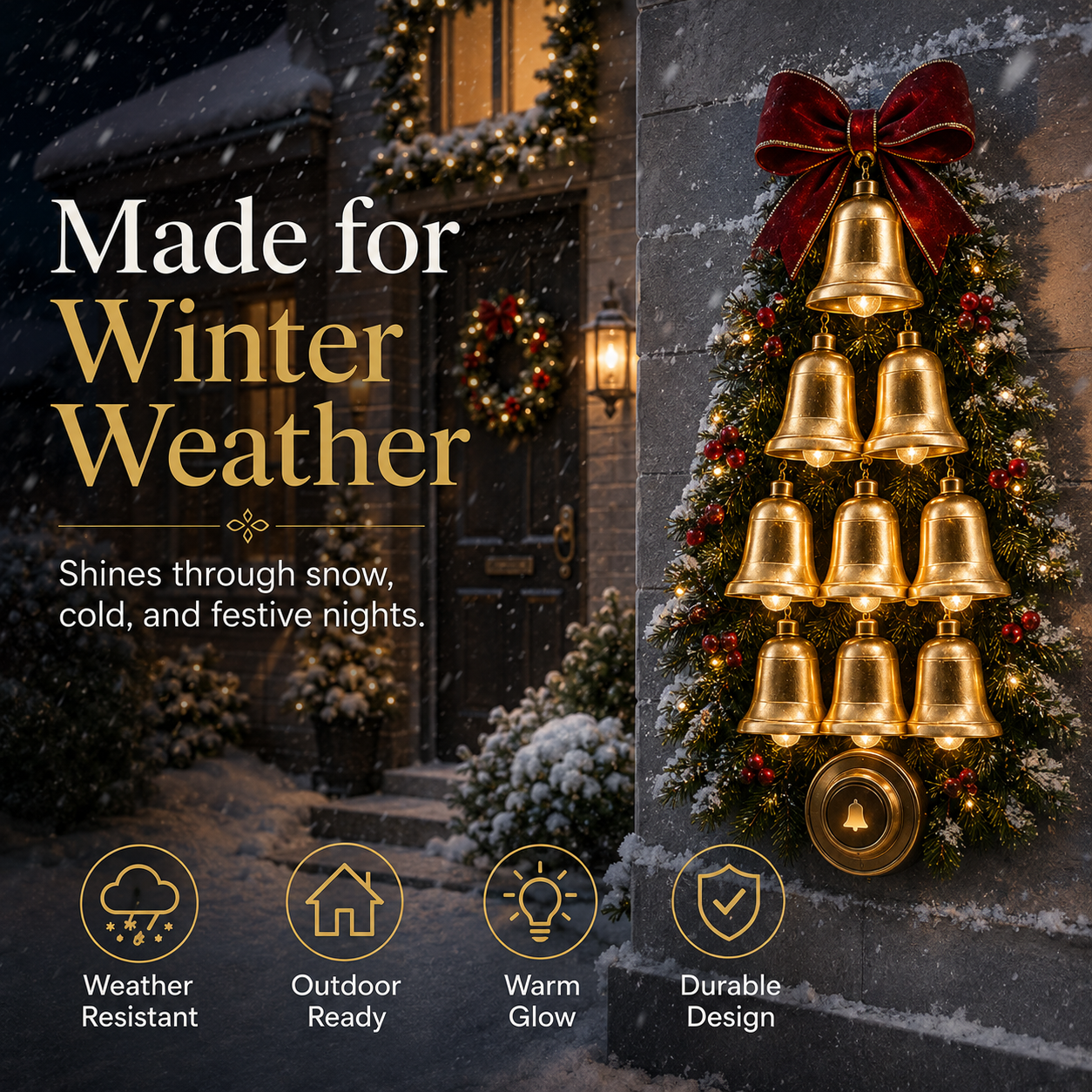 🔔 Christmas Bell Cascade Doorbell™ – Light-Up Holiday Chime Door Decor 🎄