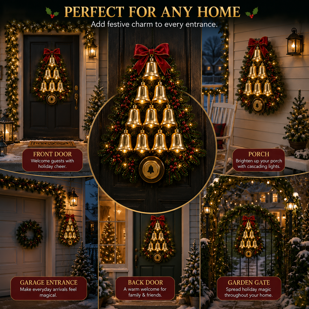 🔔 Christmas Bell Cascade Doorbell™ – Light-Up Holiday Chime Door Decor 🎄