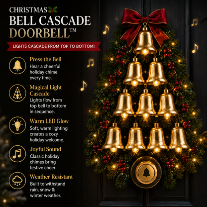 🔔 Christmas Bell Cascade Doorbell™ – Light-Up Holiday Chime Door Decor 🎄
