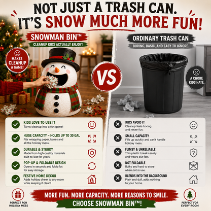 ☃️ Feed The Snowman Bin™ – Fun Christmas Wrapping Paper Cleanup & Holiday Storage
