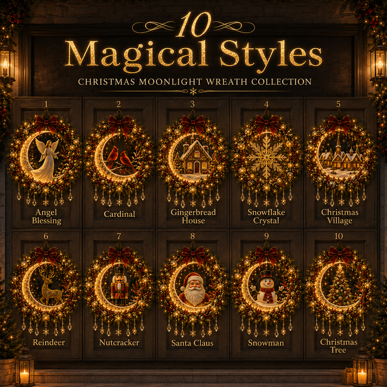 🎄✨ Christmas Moonlight Wreath Collection – Lighted Holiday Door Decor