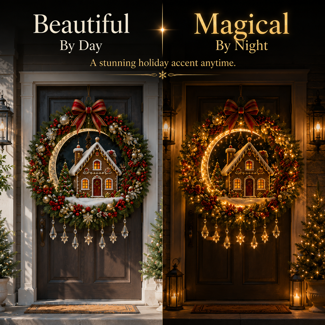 🎄✨ Christmas Moonlight Wreath Collection – Lighted Holiday Door Decor