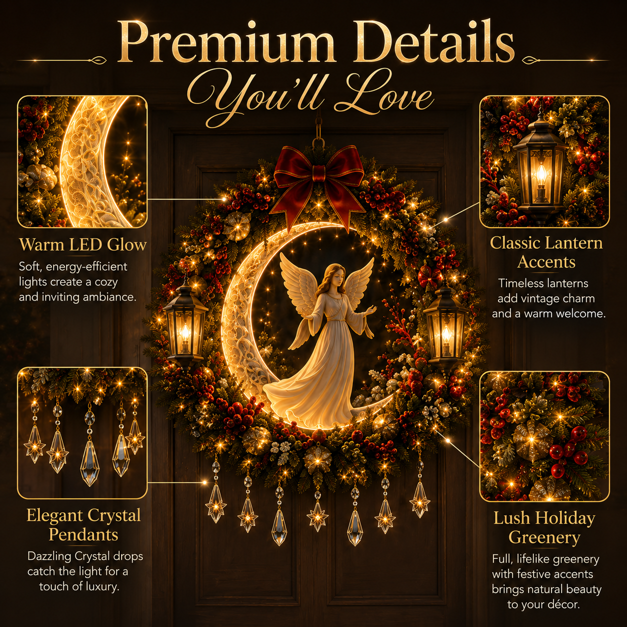 🎄✨ Christmas Moonlight Wreath Collection – Lighted Holiday Door Decor