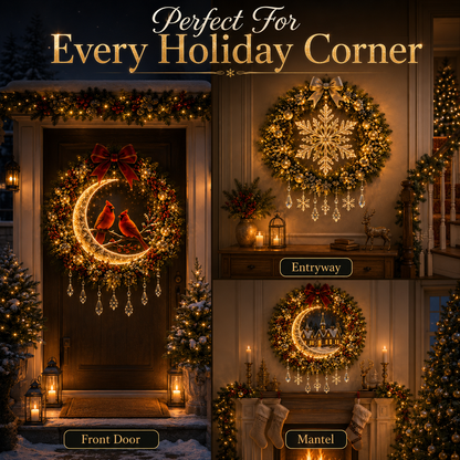 🎄✨ Christmas Moonlight Wreath Collection – Lighted Holiday Door Decor