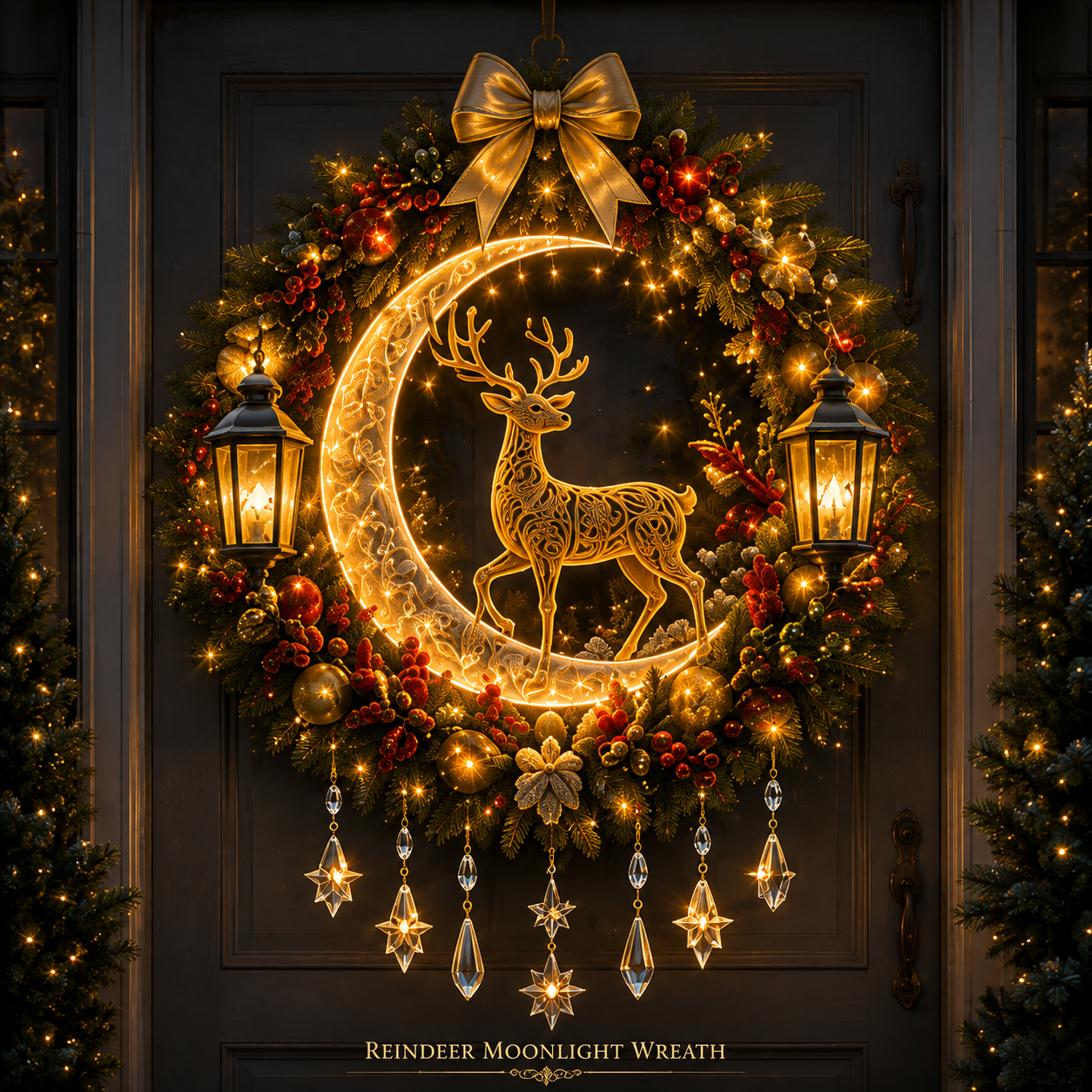 🎄✨ Christmas Moonlight Wreath Collection – Lighted Holiday Door Decor