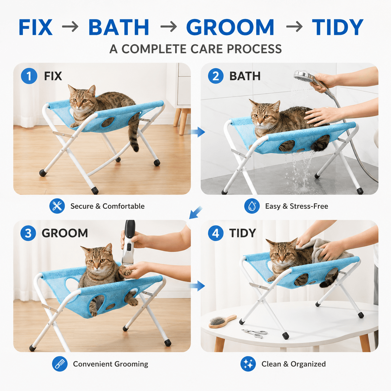 Foldable Pet Grooming Hammock Stand for Cats & Dogs