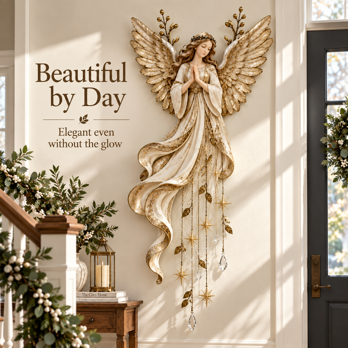 👼✨ Guardian Angel Starfall Cascade™ – Lighted Faith & Blessing Christmas Wall Decor