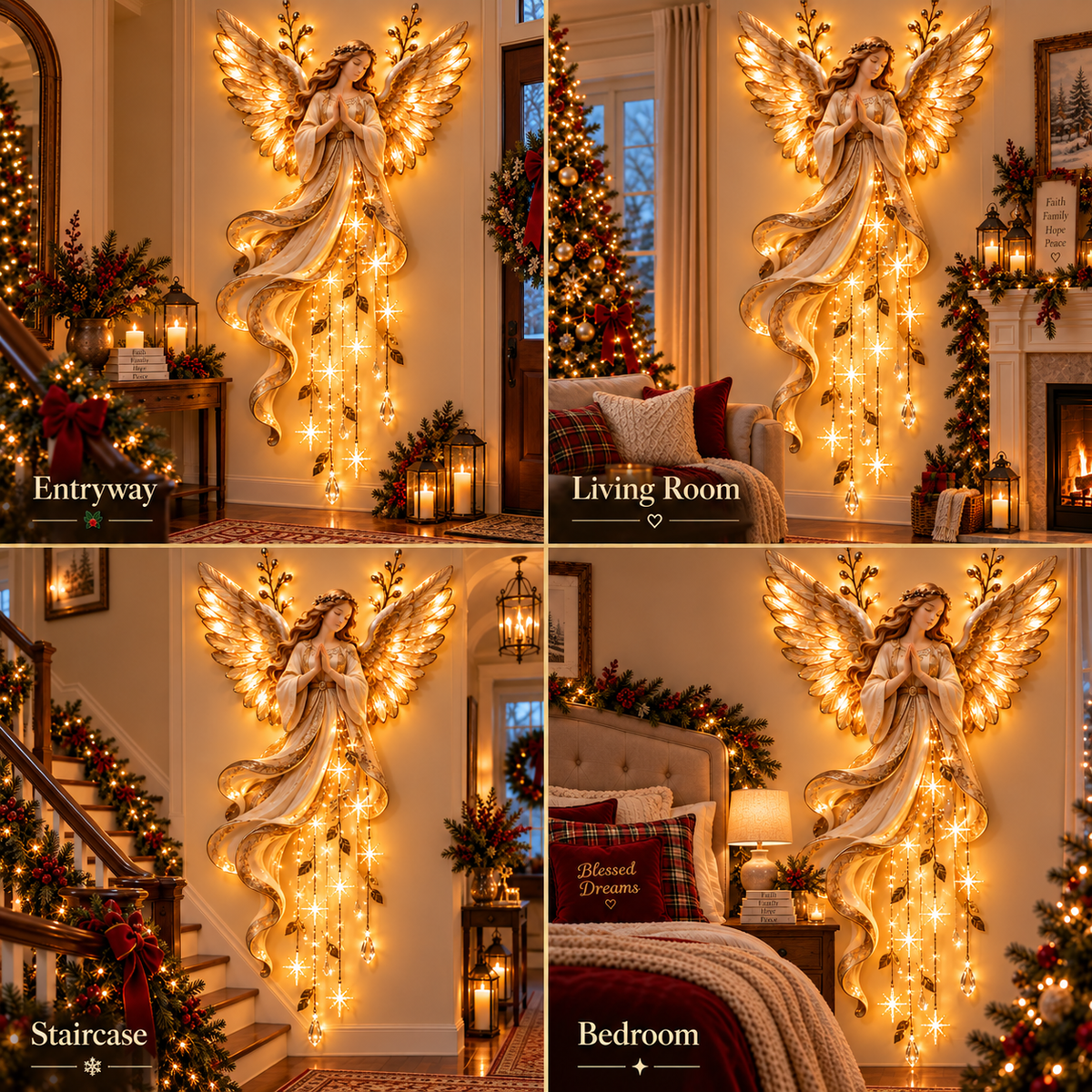 👼✨ Guardian Angel Starfall Cascade™ – Lighted Faith & Blessing Christmas Wall Decor