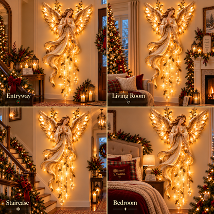 👼✨ Guardian Angel Starfall Cascade™ – Lighted Faith & Blessing Christmas Wall Decor