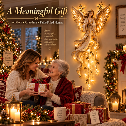👼✨ Guardian Angel Starfall Cascade™ – Lighted Faith & Blessing Christmas Wall Decor