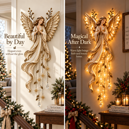 👼✨ Guardian Angel Starfall Cascade™ – Lighted Faith & Blessing Christmas Wall Decor