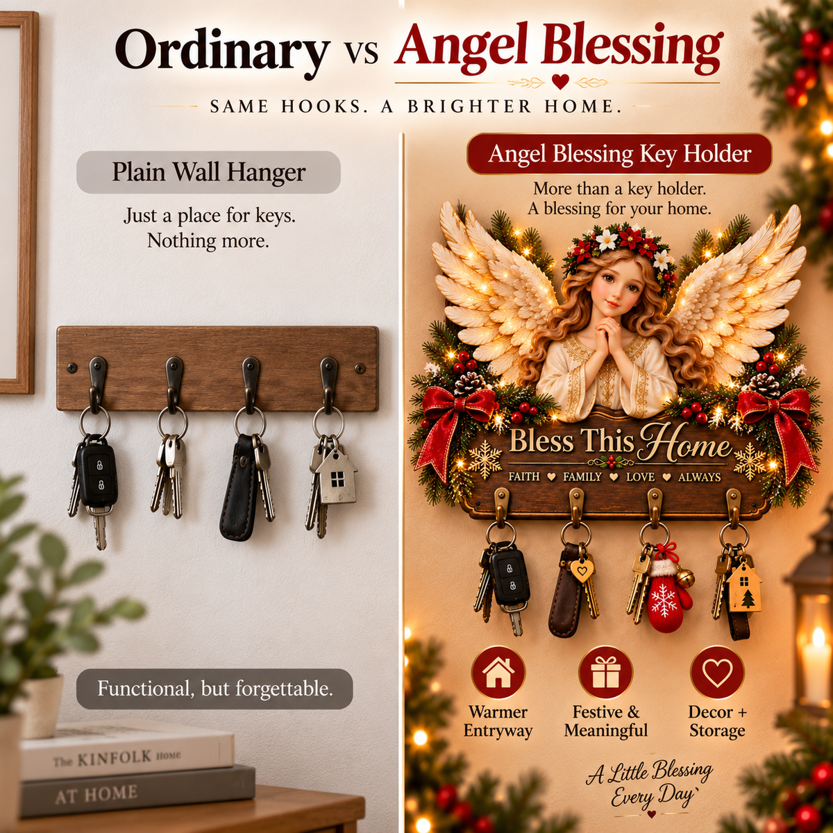 ⭐Welcome Key Holder™– Lighted Christmas Entryway Wall Decor