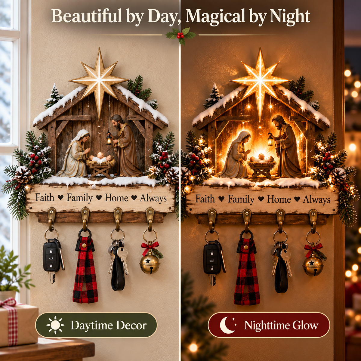⭐Welcome Key Holder™– Lighted Christmas Entryway Wall Decor