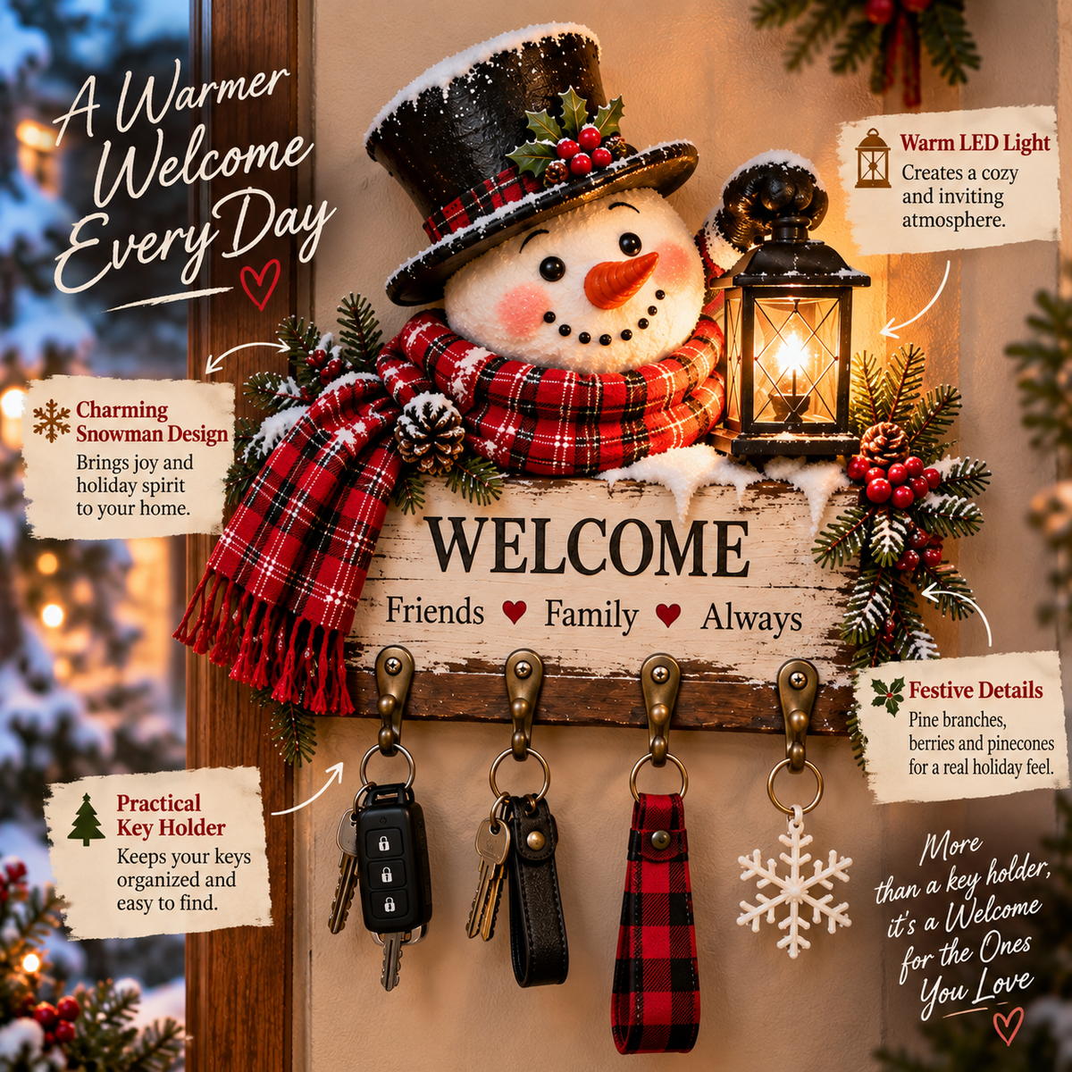 ⭐Welcome Key Holder™– Lighted Christmas Entryway Wall Decor