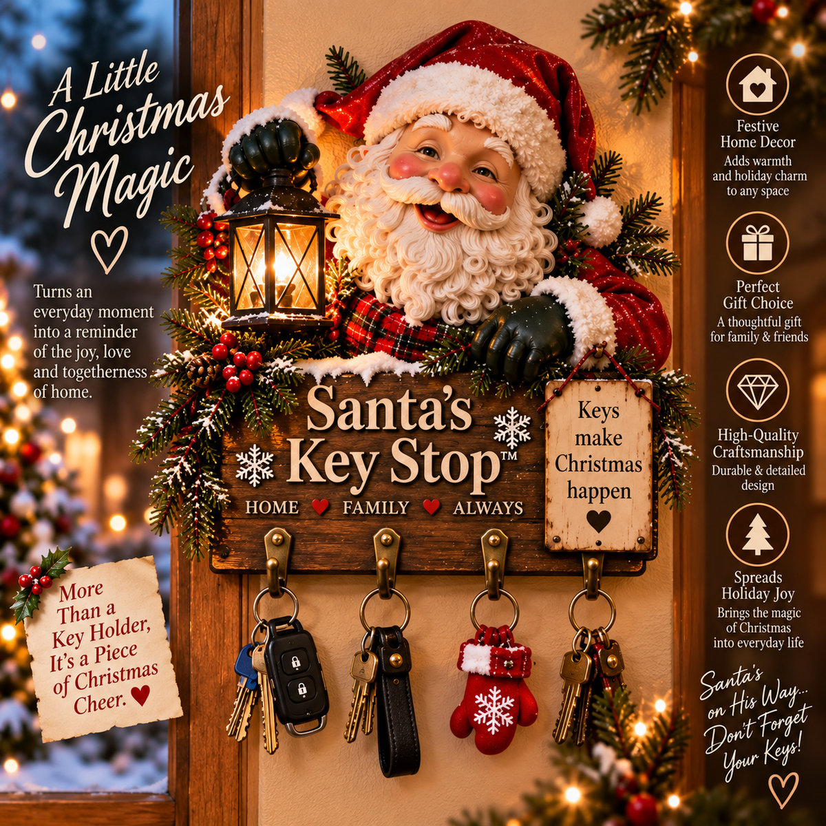 ⭐Welcome Key Holder™– Lighted Christmas Entryway Wall Decor
