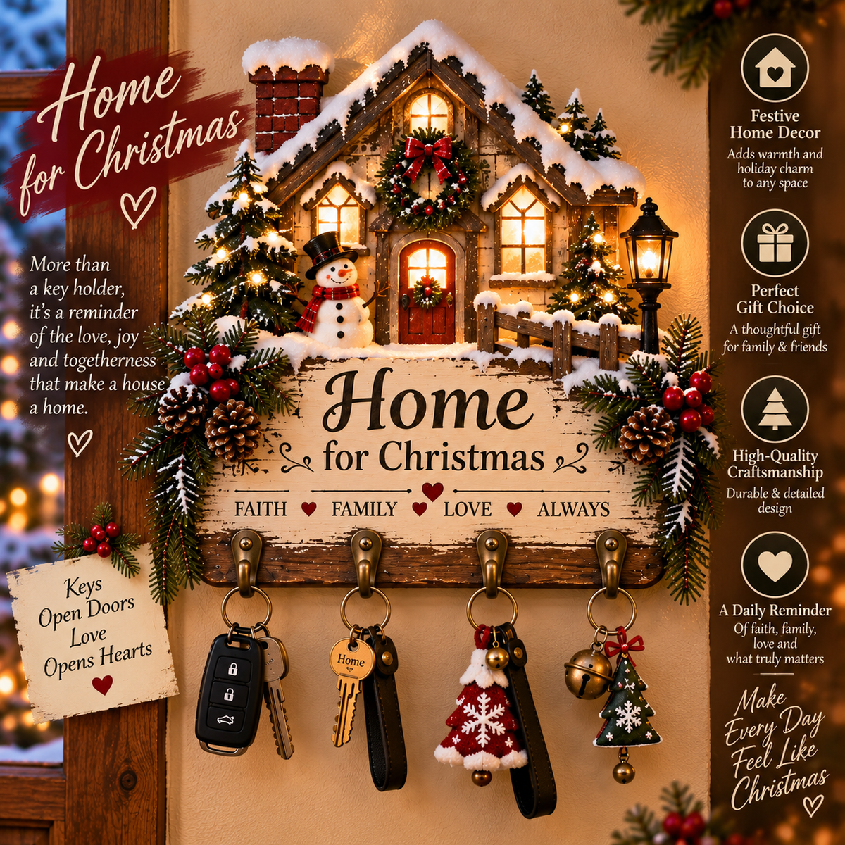 ⭐Welcome Key Holder™– Lighted Christmas Entryway Wall Decor