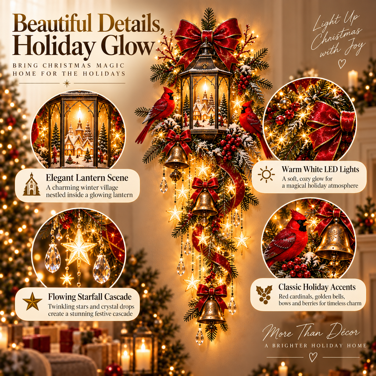 🎄 Cardinal Blessing Lantern Starfall Wall Light — Bring Warmth, Joy & Christmas Magic Home ✨