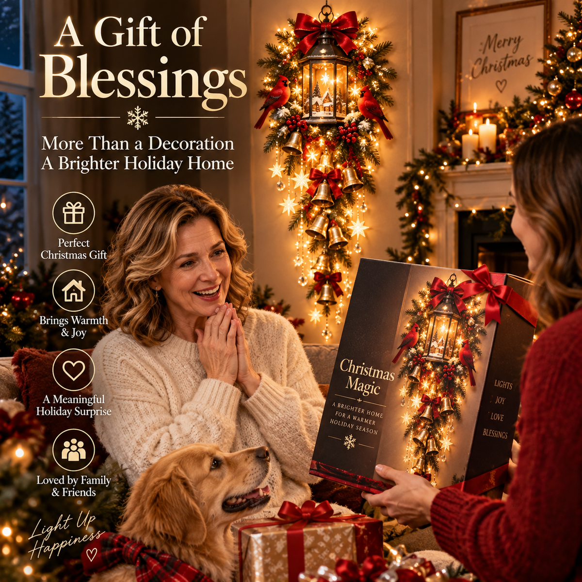 🎄 Cardinal Blessing Lantern Starfall Wall Light — Bring Warmth, Joy & Christmas Magic Home ✨