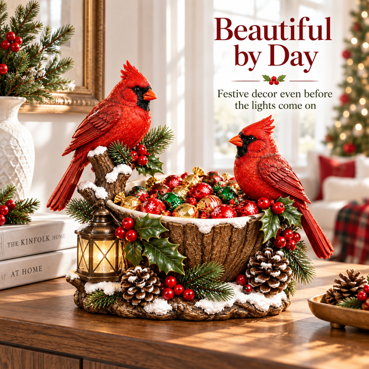 Cardinal Christmas Treat Bowl beautiful by day