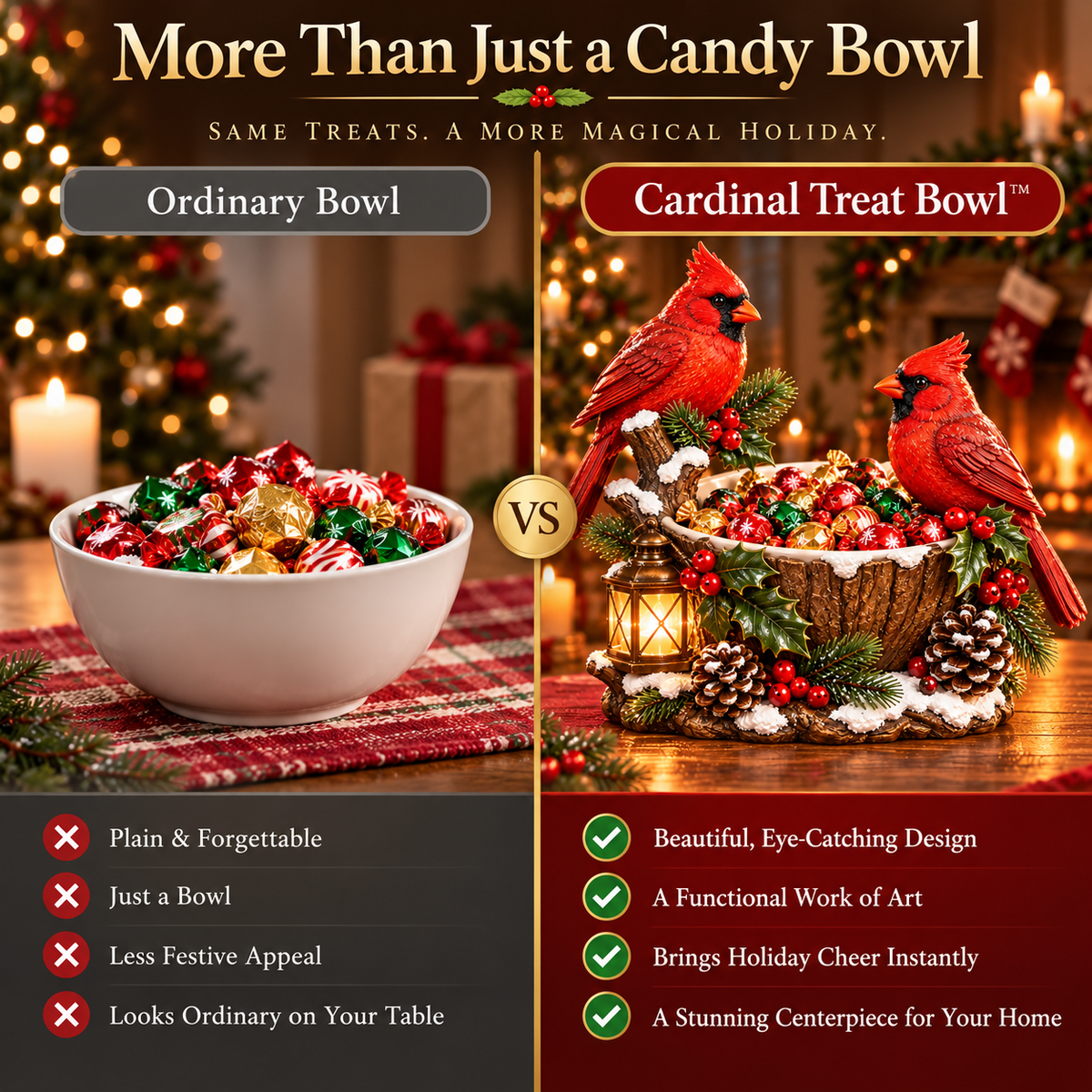Ordinary candy bowl compared with Cardinal Christmas Treat Bowl