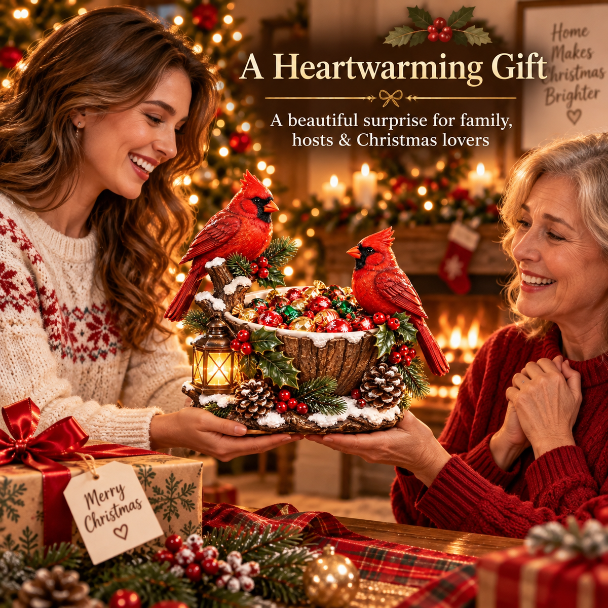 Cardinal Christmas Treat Bowl gift for Mom or Grandma