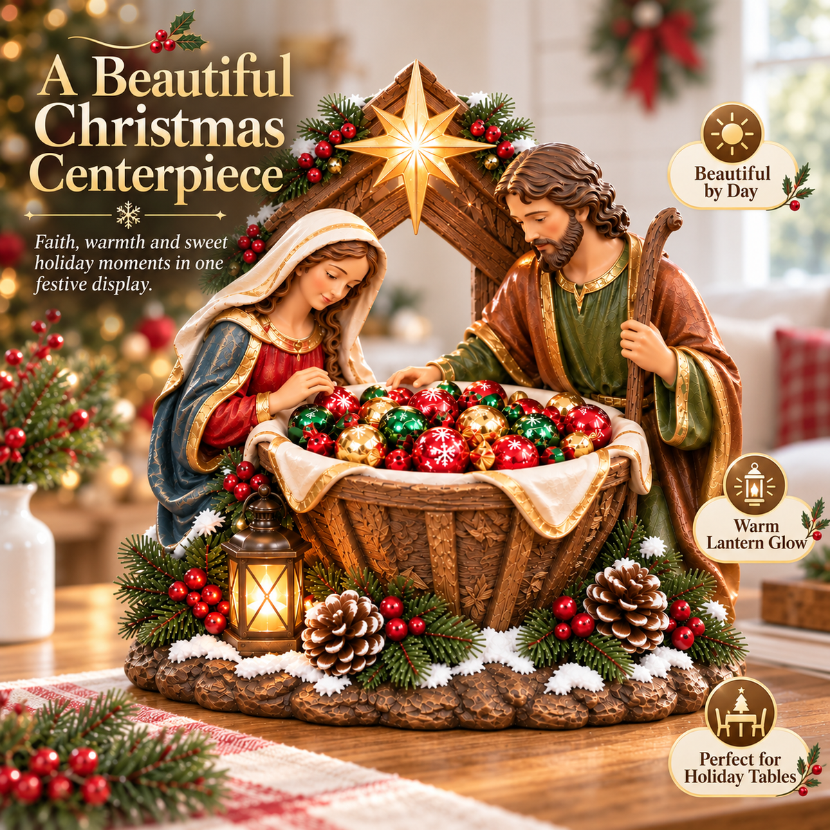 Nativity Blessing Bowl daytime Christmas centerpiece