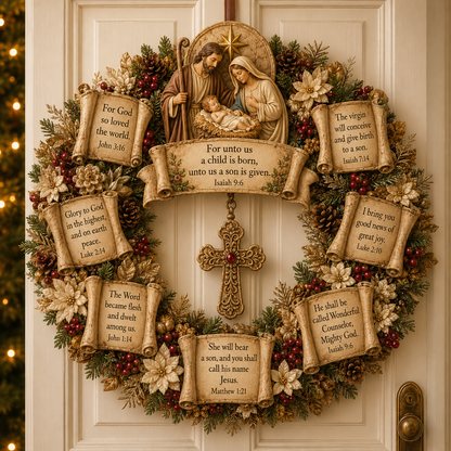 ✝️ Jesus Scripture Wreath | Handcrafted Christian Wood Décor with Bible Verses, Hanging Cross & Faith-Inspired Vintage Details 🙏