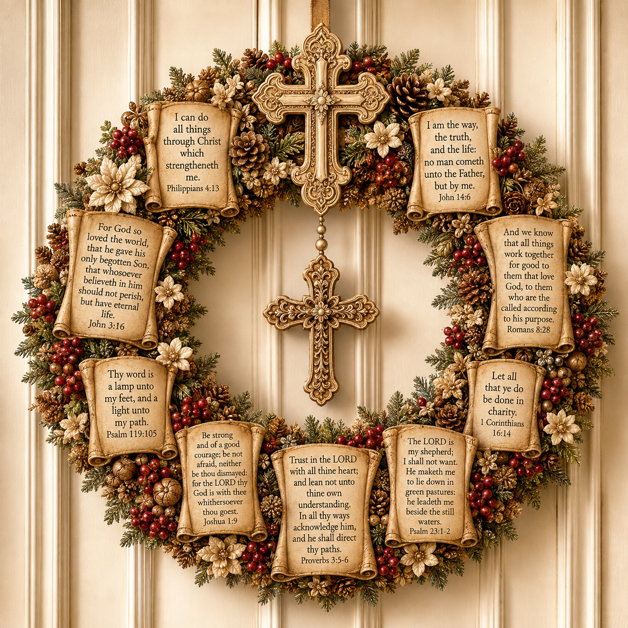 ✝️ Jesus Scripture Wreath | Handcrafted Christian Wood Décor with Bible Verses, Hanging Cross & Faith-Inspired Vintage Details 🙏