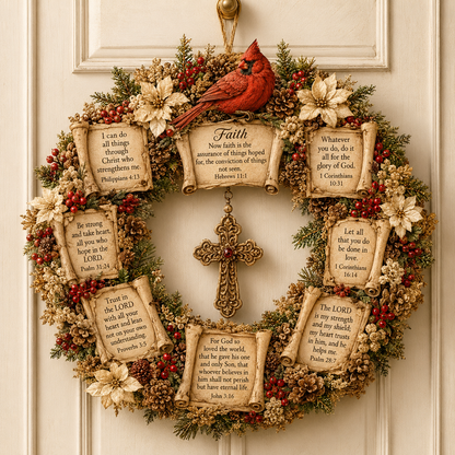✝️ Jesus Scripture Wreath | Handcrafted Christian Wood Décor with Bible Verses, Hanging Cross & Faith-Inspired Vintage Details 🙏