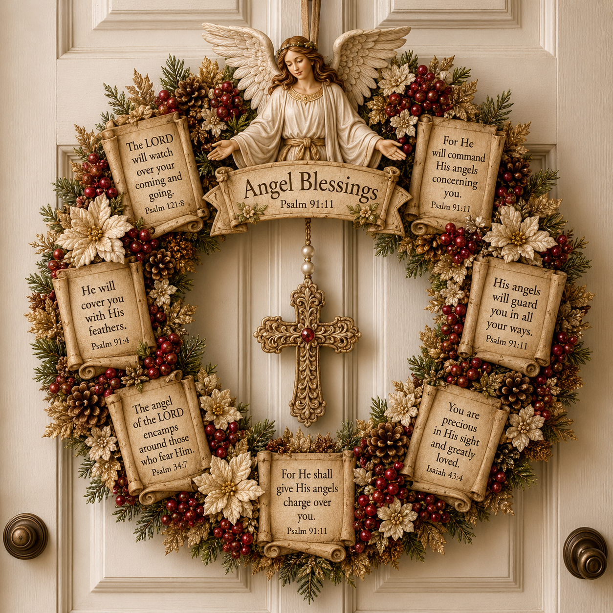✝️ Jesus Scripture Wreath | Handcrafted Christian Wood Décor with Bible Verses, Hanging Cross & Faith-Inspired Vintage Details 🙏