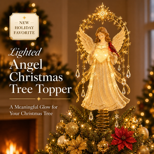 🔥Last Day 49% OFF✨ Lighted Angel Christmas Tree Topper with Cardinal & Glowing Heart
