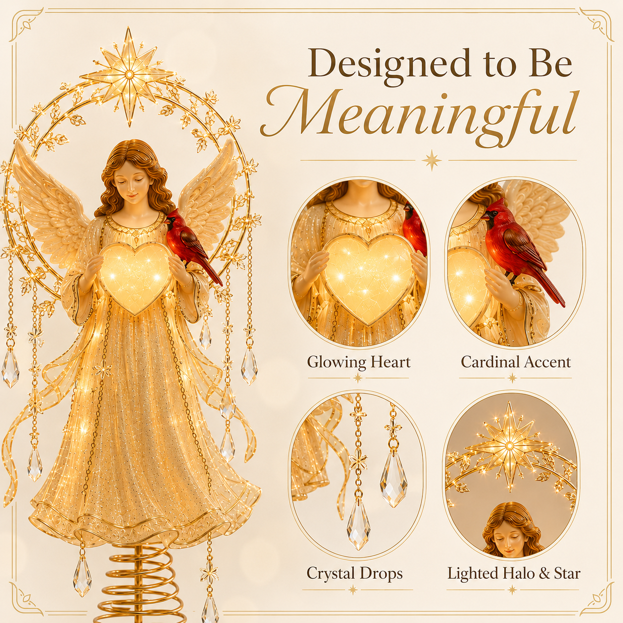 🔥Last Day 49% OFF✨ Lighted Angel Christmas Tree Topper with Cardinal & Glowing Heart