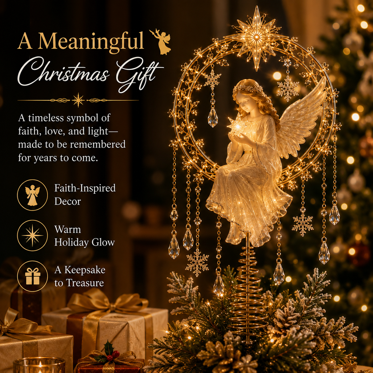 ✨ Angel’s Christmas Moon™ Lighted Angel Tree Topper