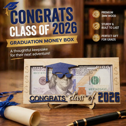 2026 Graduation Money Holder | Wooden Cash Gift Box – Unique Graduation Keepsake for High School or College Grad