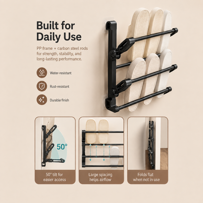 🪑 Foldable Wall‑Mounted Shoe Rack｜Space‑Saving Hanging Slipper Holder for Entryway Bathroom RV