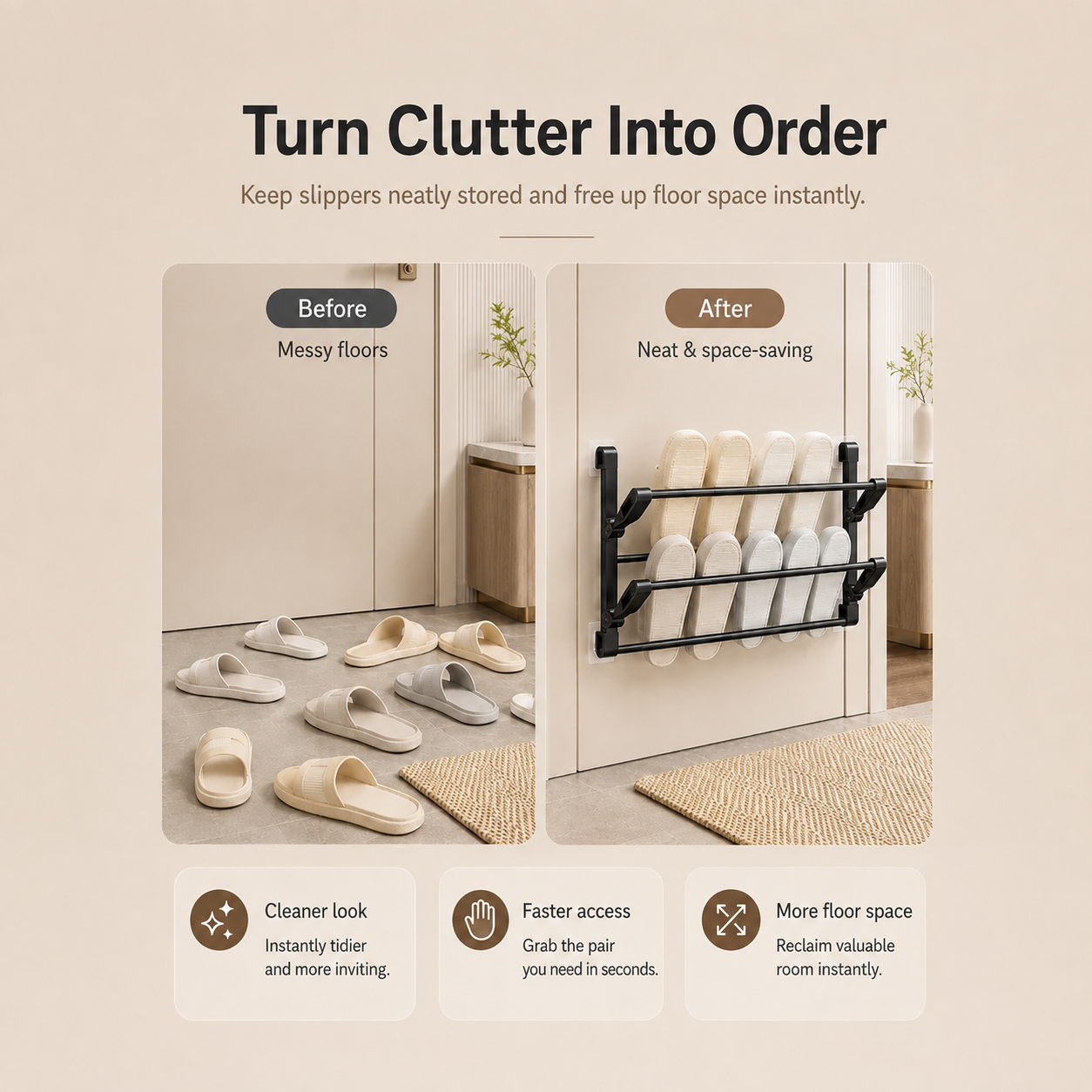 🪑 Foldable Wall‑Mounted Shoe Rack｜Space‑Saving Hanging Slipper Holder for Entryway Bathroom RV