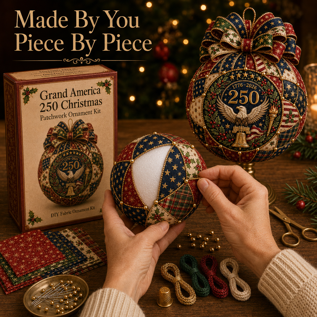 🇺🇸❤️Beginner-Friendly🎄 USA 250th Anniversary Christmas Patchwork Ornament DIY Kit