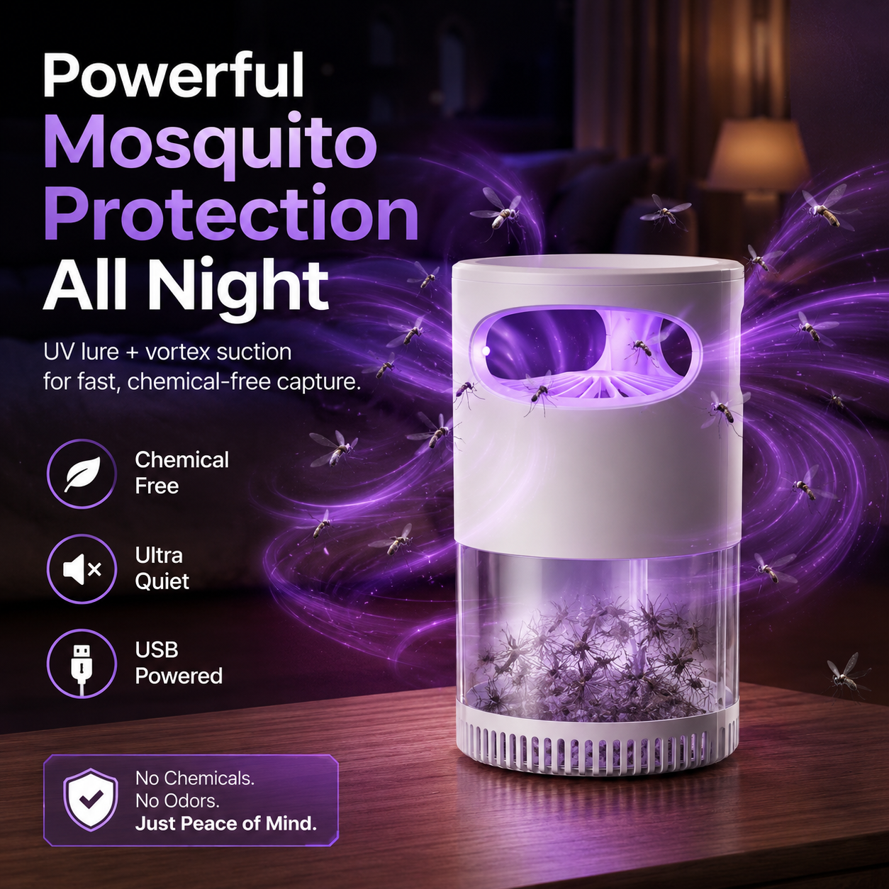🔥 Quiet UV Mosquito Trap – Chemical-Free & Safe for Kids & Pets🦟