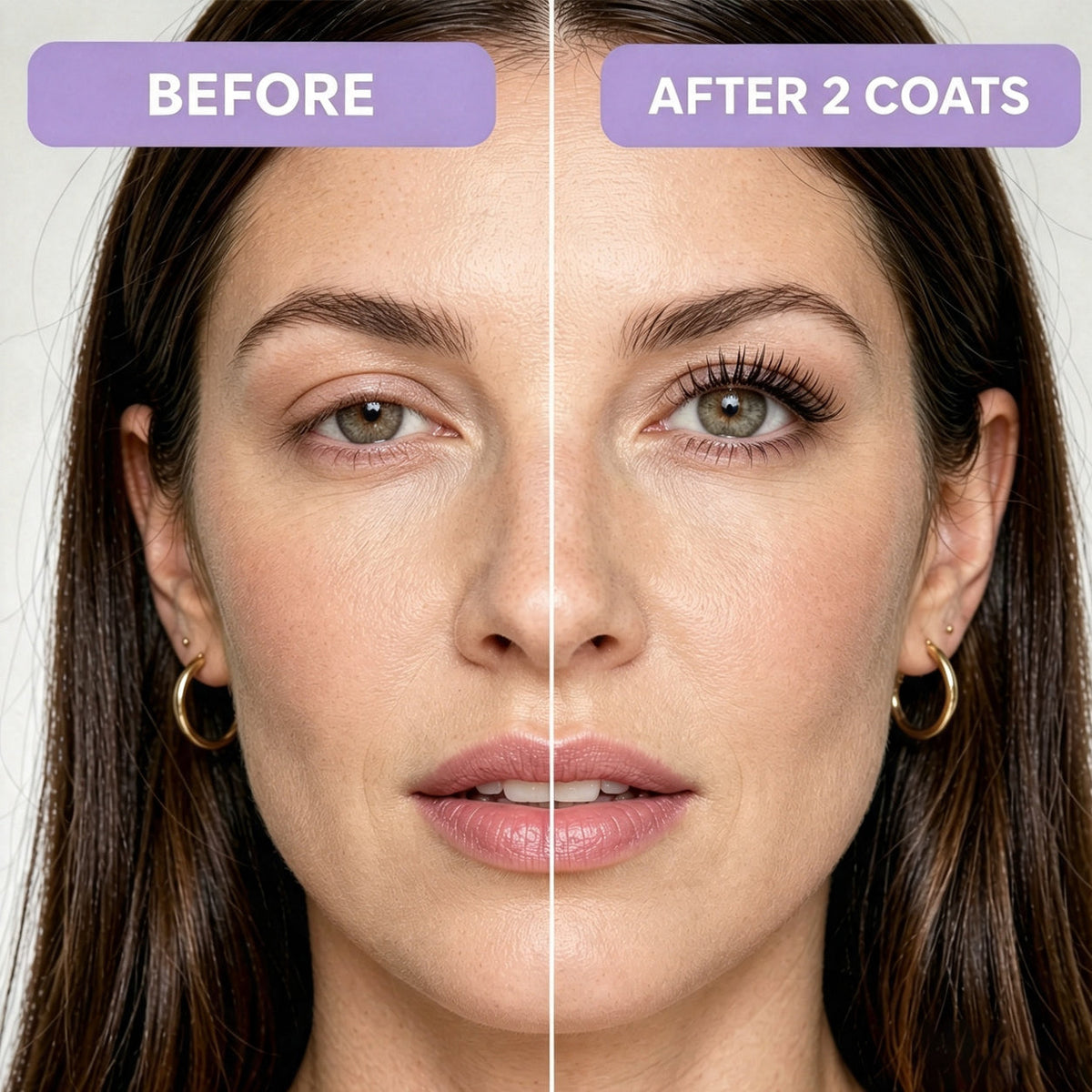 Mascara before and after two coats