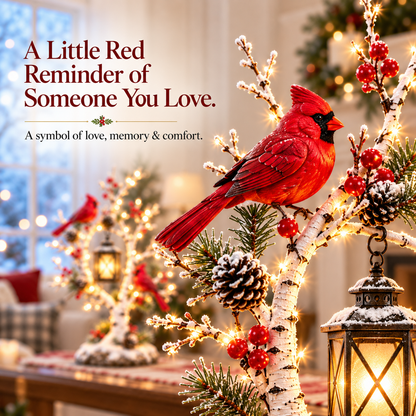 ❤️ Cardinal Winter Lantern Tree™ – Lighted Snowy Birch Tree with Red Cardinals & Hanging Lantern ✨